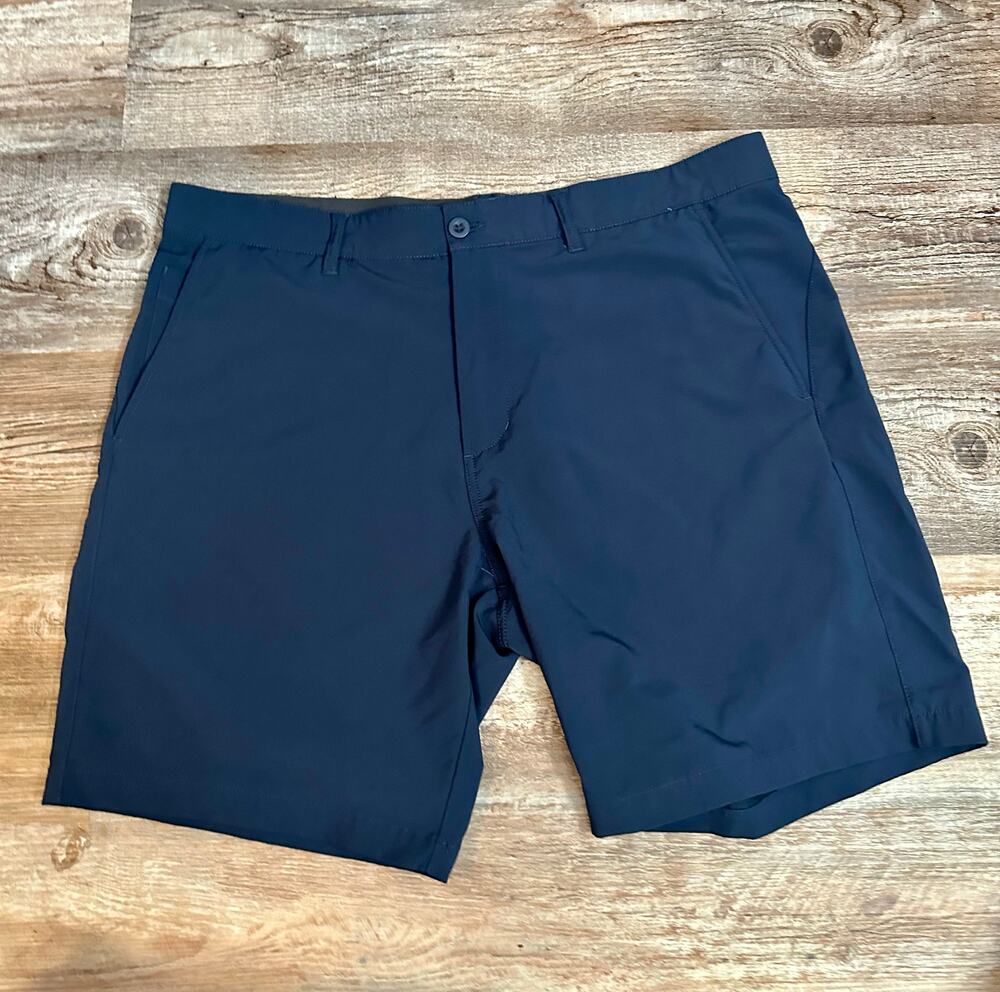 Johnston & Murphy chino sweat wicking performance shorts navy mens size 38R EUC